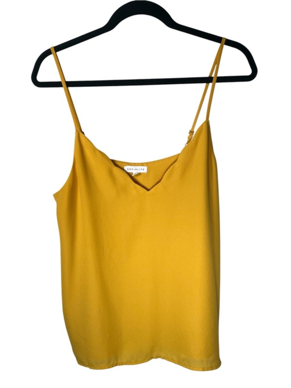 Socialite Gold Scallop Neck Strappy Blouse Size Large Fully Lined EUC